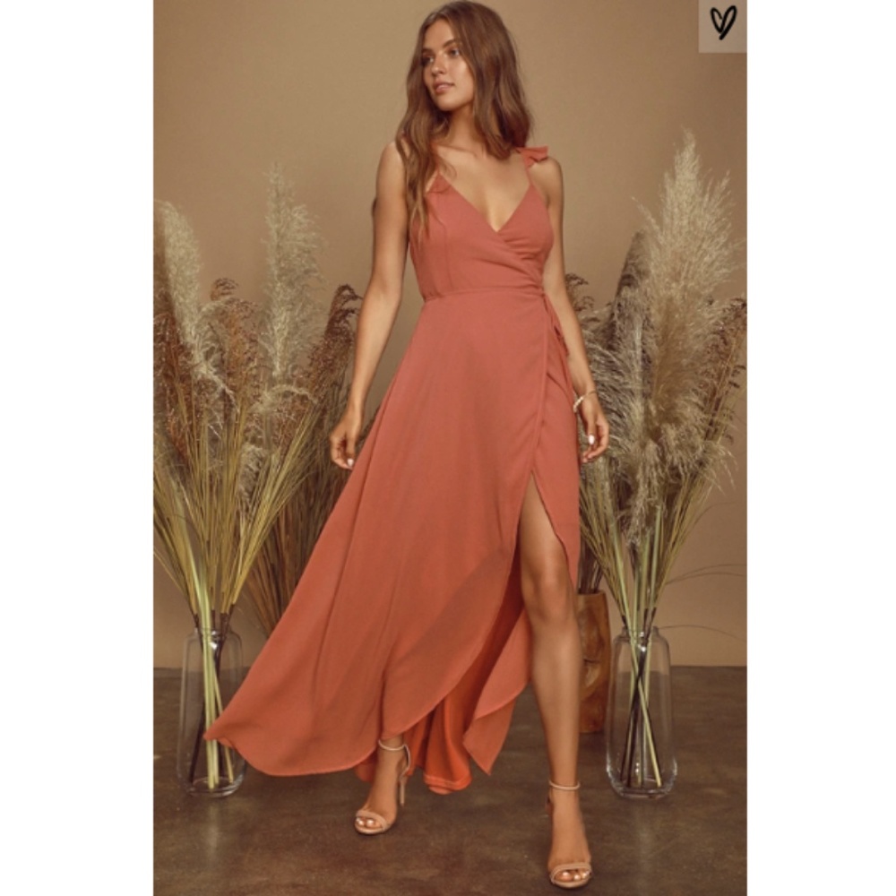 Here's To Us Rose High-Low Wrap Dress